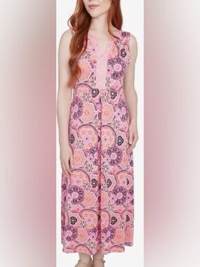 Ruby Road Petite Pink Multi Geo Blossom Print Sleeveless Dress: PM